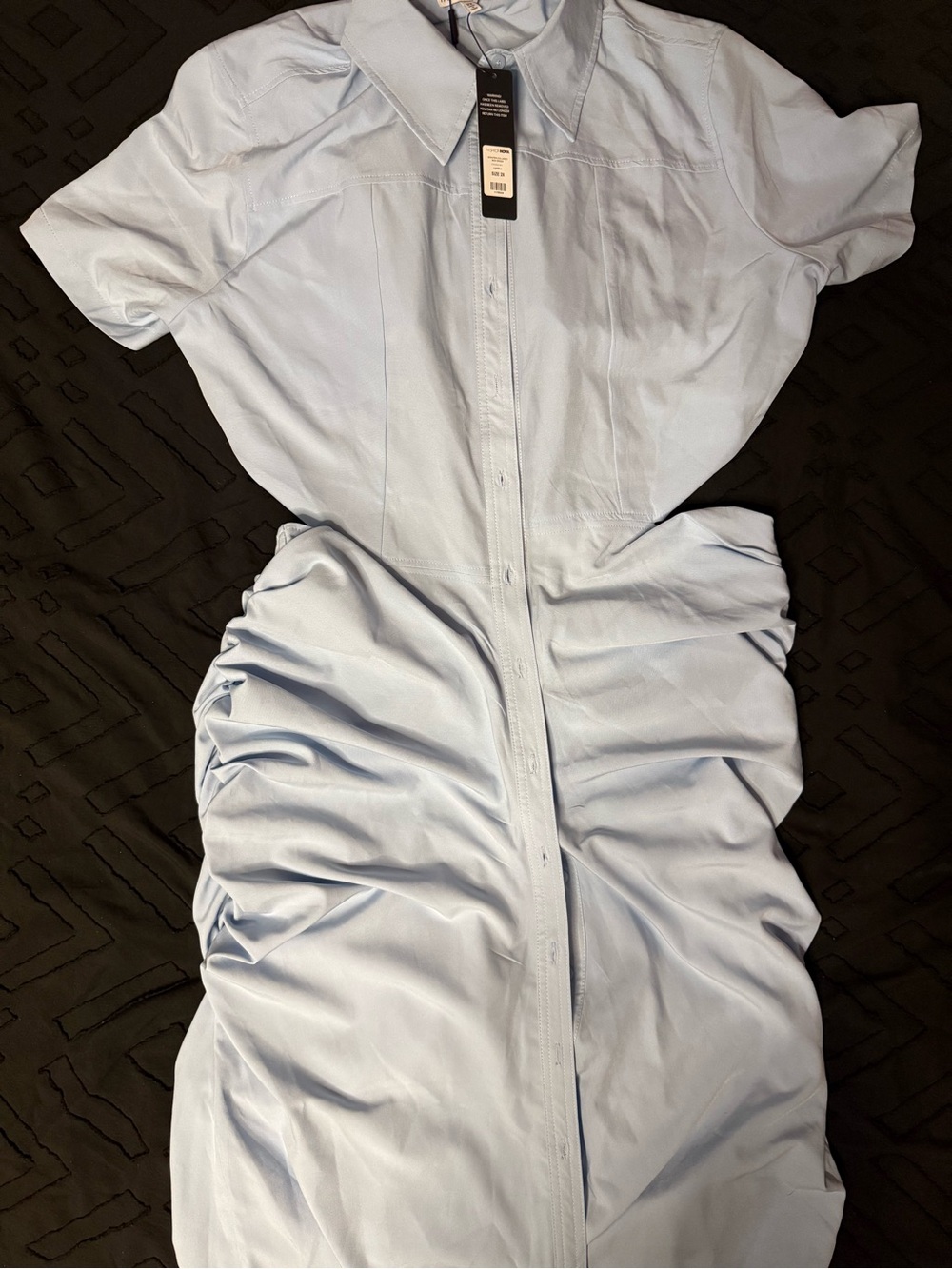 Fashion Nova Light Blue Ruched Midi Shirt Dress